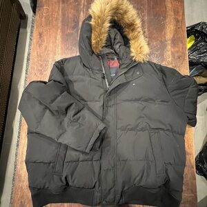 Tommy Hilfiger Black Puffer Jacket with Fur Trim